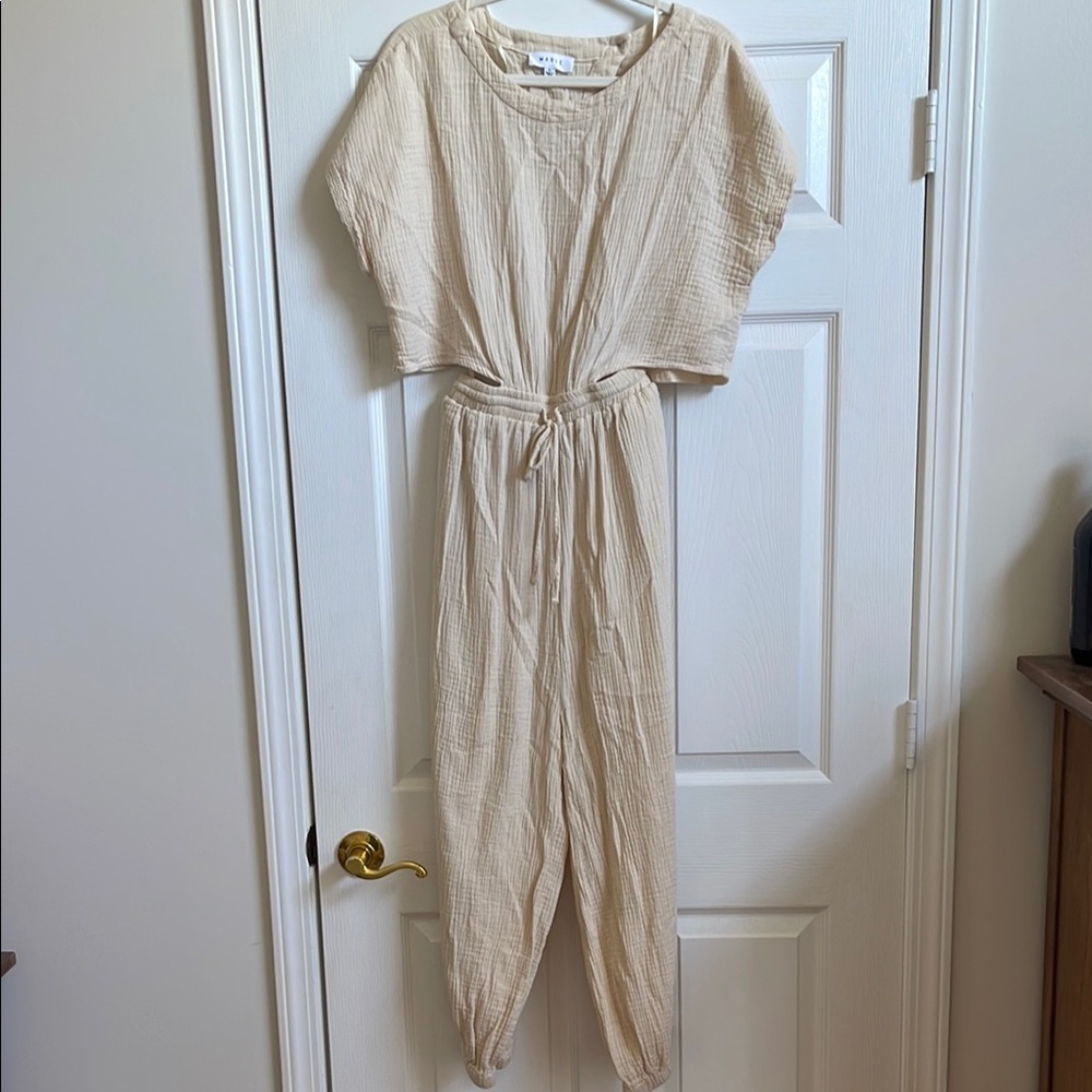 Cream Jumpsuit with Drawstring Waist